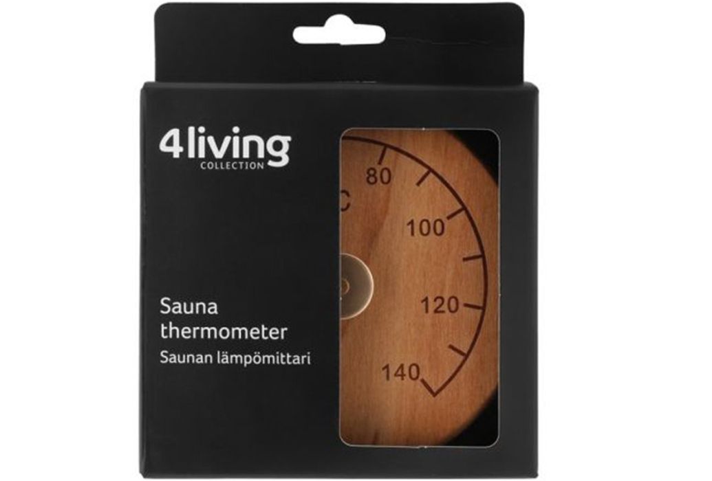 4Living sauna thermometer hout bruin in de verpakking.