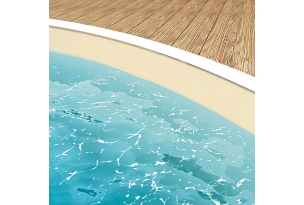 Zandkleurige zwembadliner voor een rond zwembad van 700 x 350 x 150 cm, met een dikte van 0,8 mm.