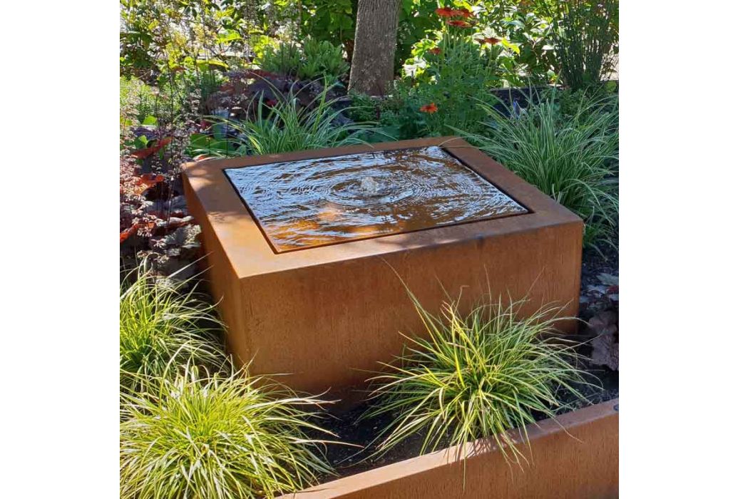 Adezz watertafel cortenstaal | 80 x 80 x 40 cm gras