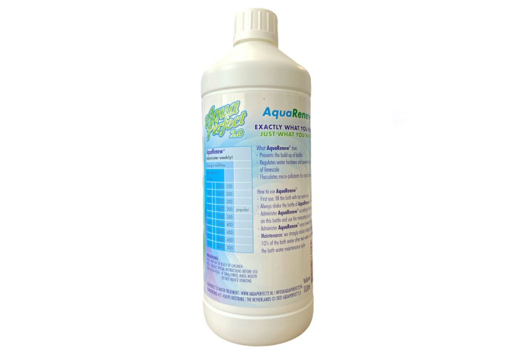 AquaPerfect 2.0 AquaRenew 100% biologisch en chloorvrij spawater | achterkant fles