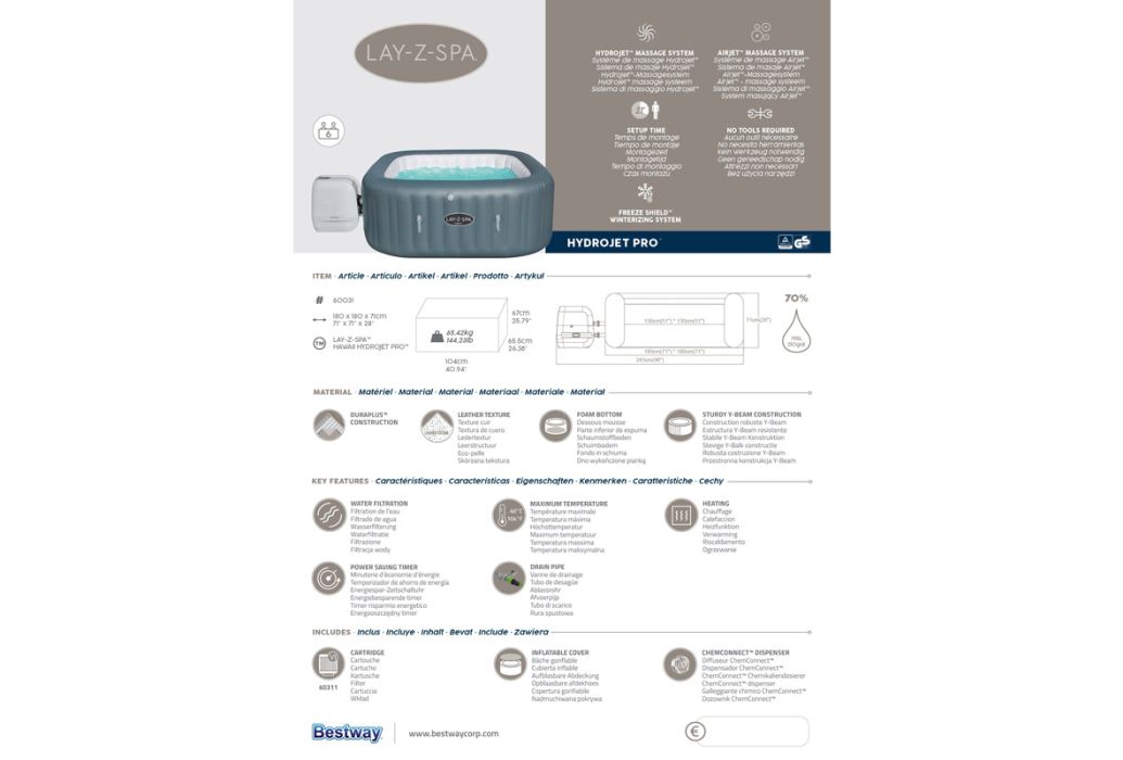 Bestway Lay-Z-spa Hawaii hydrojet pro specificaties