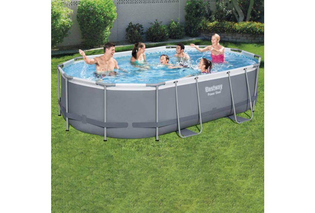 Bestway Power Steel zwembad 488 x 305 x 107 cm in gebruik