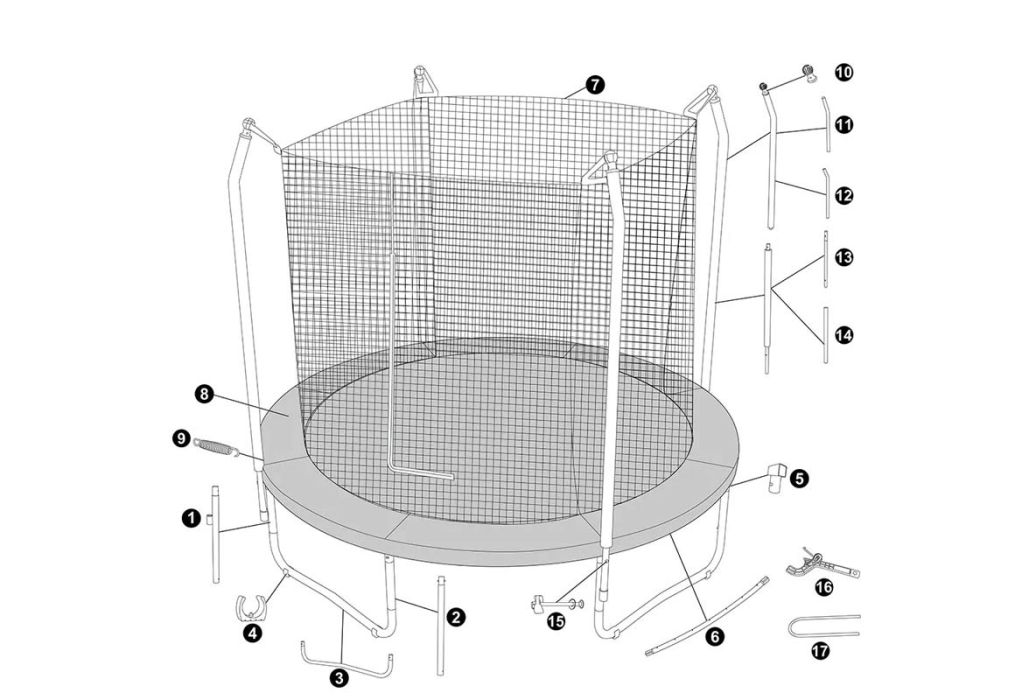 Bestway trampoline met veiligheidsnet Ø 305 cm tekening