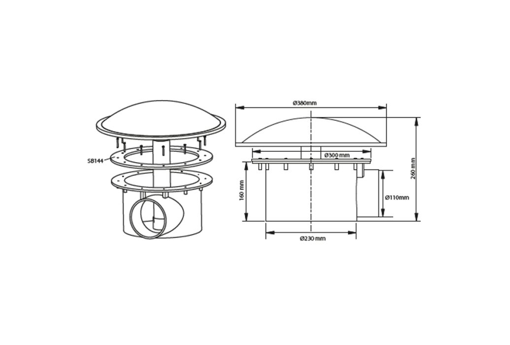 Bodemafvoer met kamer zwaar model 110 mm tekening afmetingen