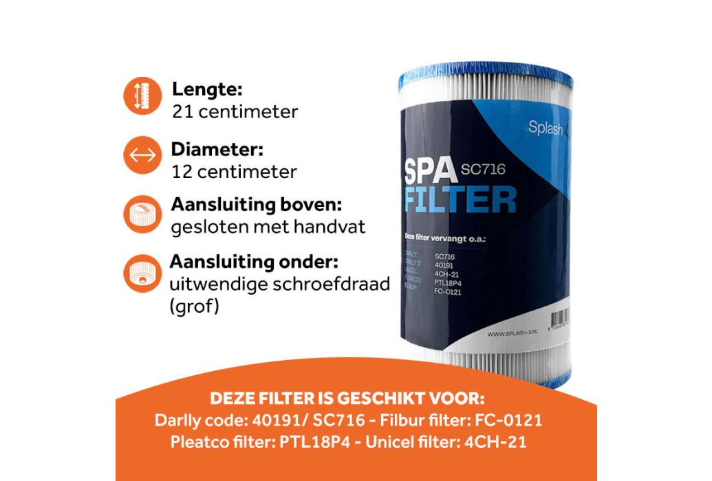 Splash-X spa filter SC716 (4CH-21) kenmerken