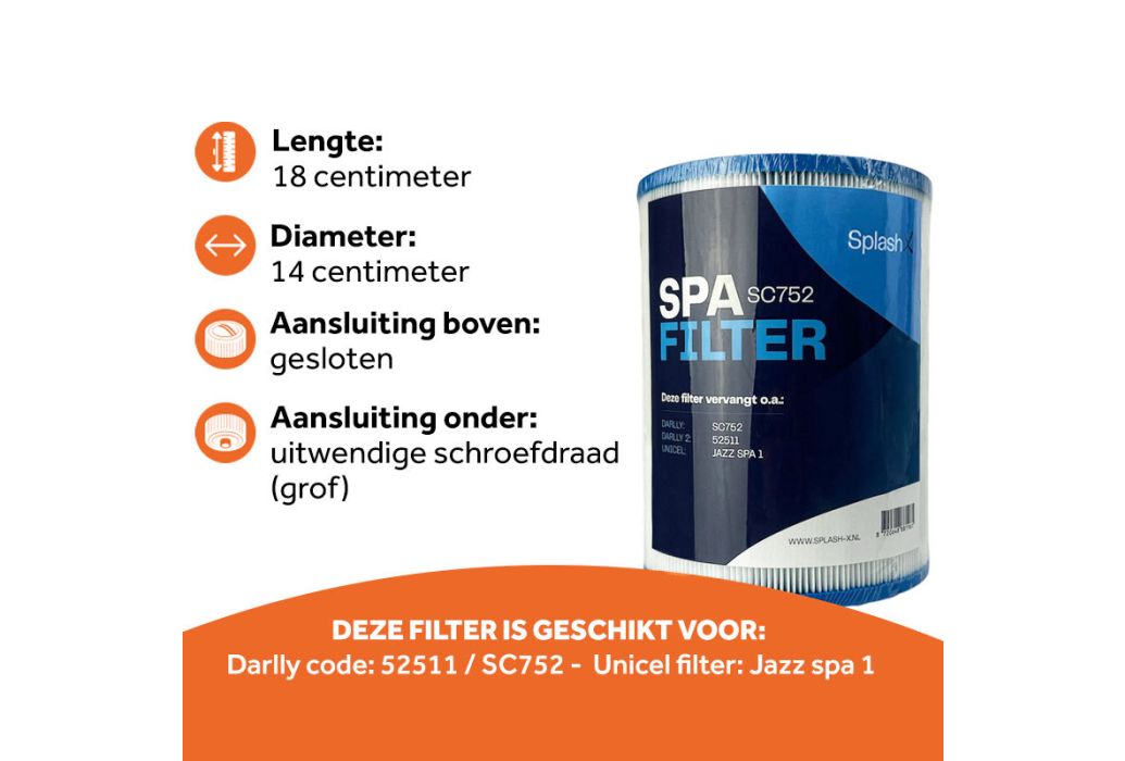 Splash-X spa filter SC752 kenmerken