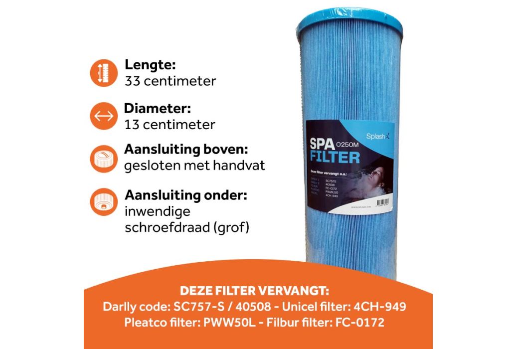 Splash-X microban spa filter O250M (SC757-S , 4CH-949, PWW50L, 40508) kenmerken