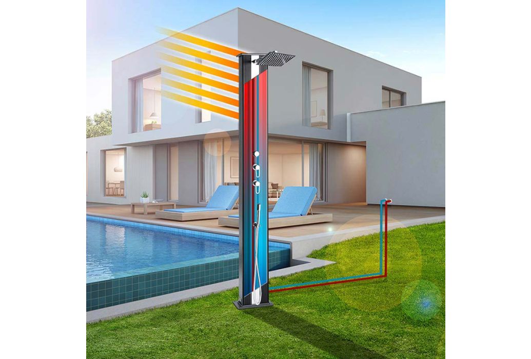 Formidra Buitendouche Dada Straight | antraciet | geborsteld aluminium warmwateraansluiting