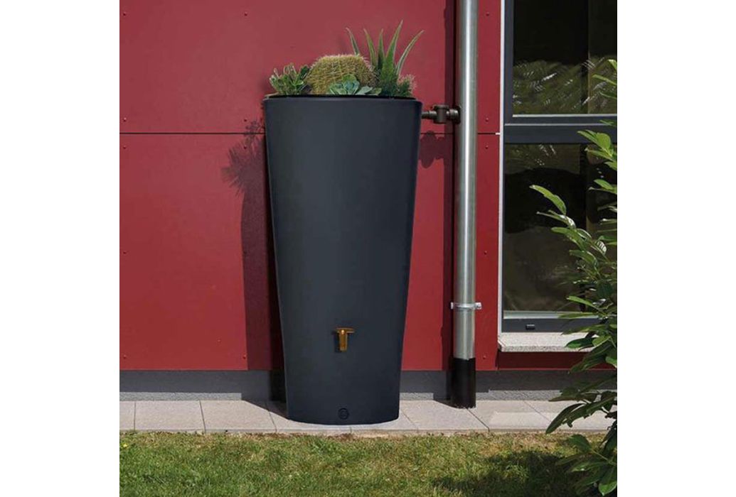Garantia regenton met plantenbak grafiet 220 liter sfeerbeeld