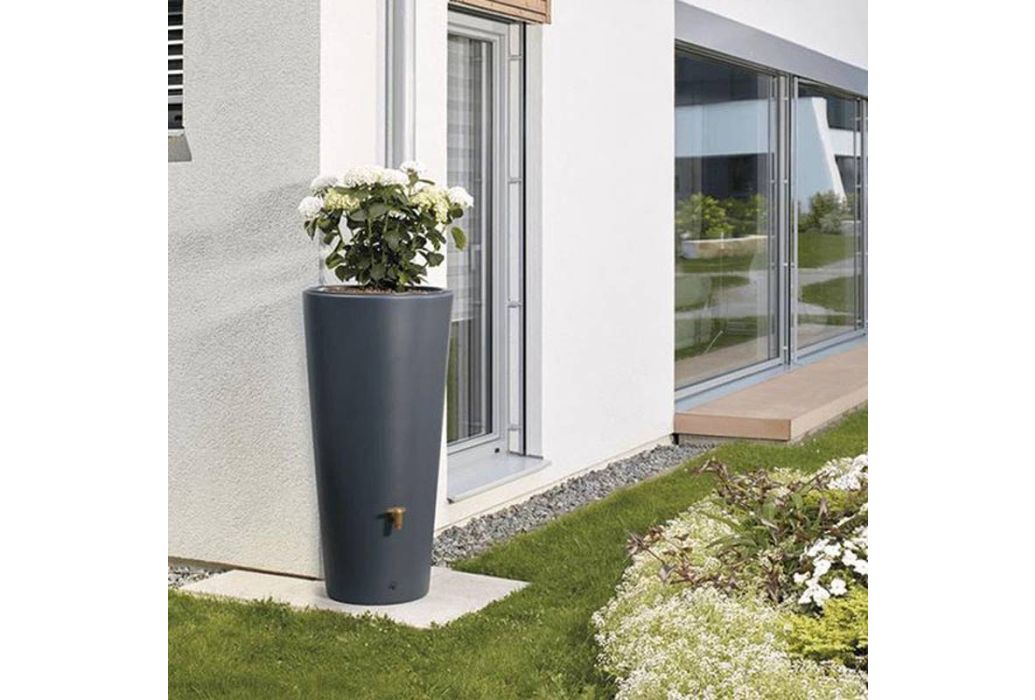 Garantia regenton met plantenbak grafiet 220 liter sfeerbeeld