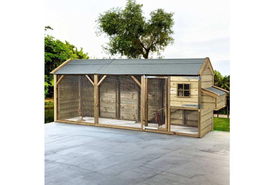 Glorenza kippenhok Eva | 393 x 95 x 148 cm in een tuin