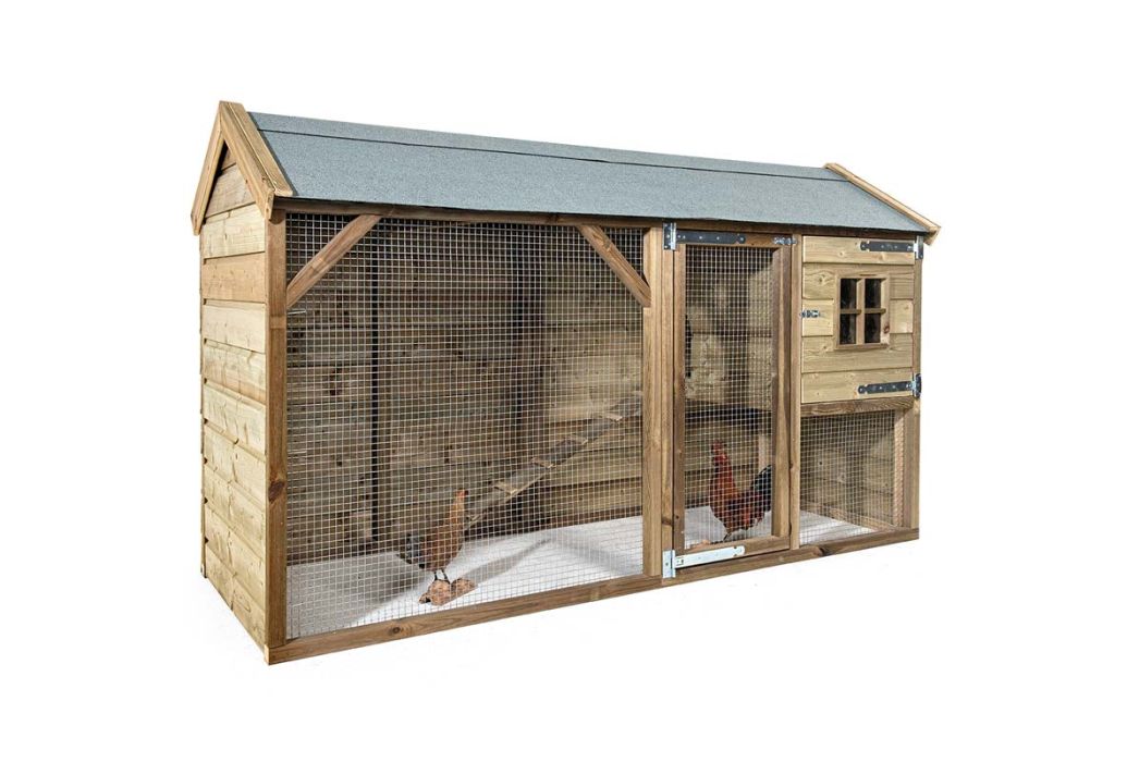 Glorenza kippenhok Kiki 243 x 95 x 148 cm voorbeeld met kippen