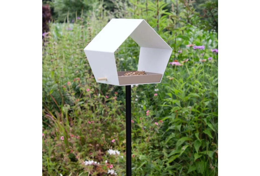 Heeej Big Diamond vogelvoederhuisje op paal zand & wit