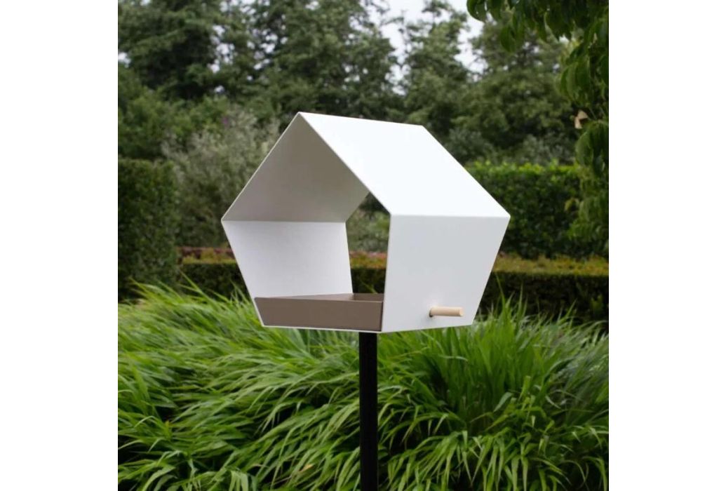 Heeej Big Diamond vogelvoederhuisje op paal zand & wit