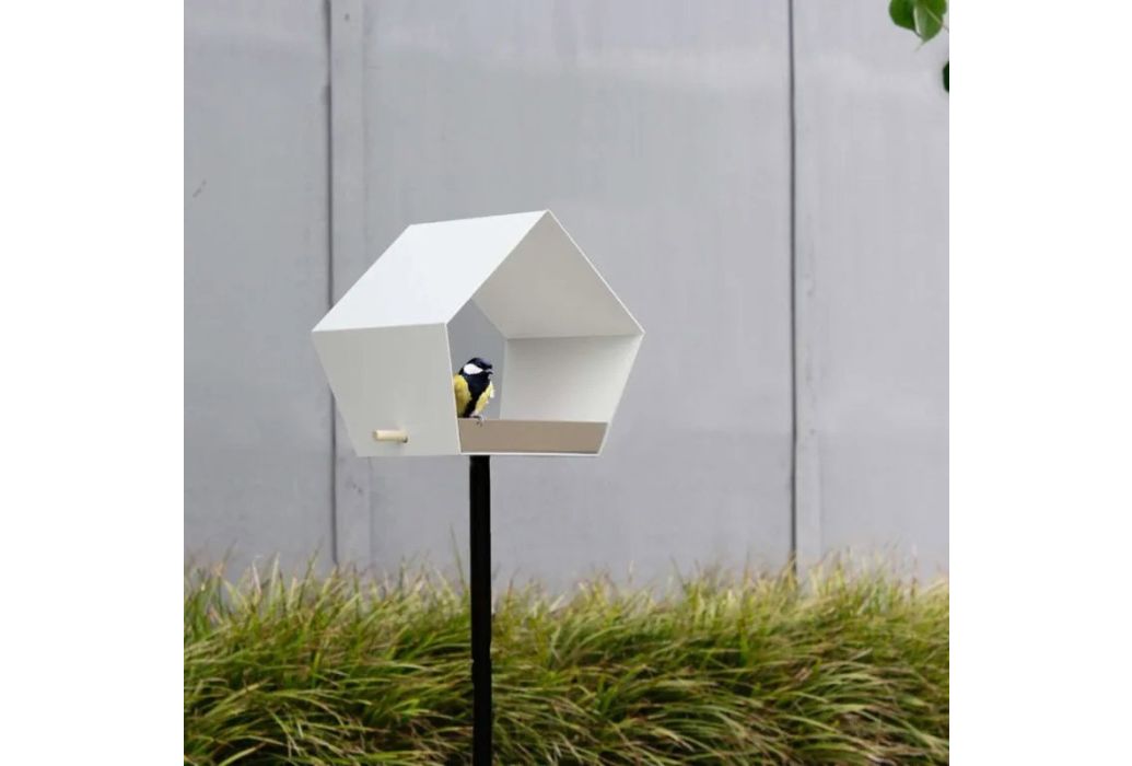 Heeej Big Diamond vogelvoederhuisje op paal zand & wit