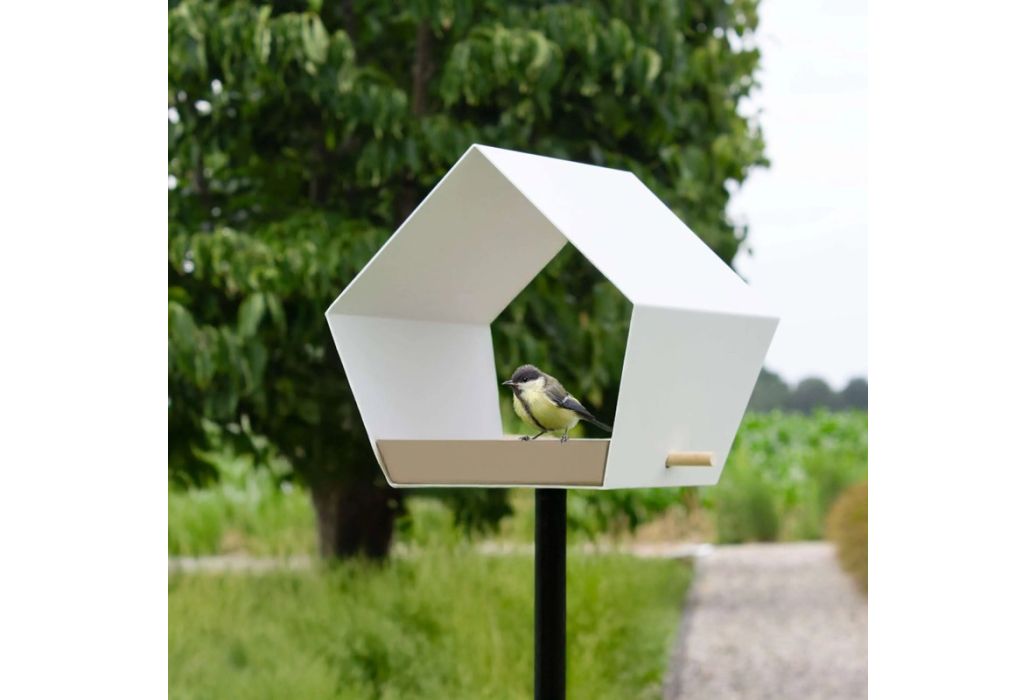 Heeej Big Diamond vogelvoederhuisje op paal zand & wit