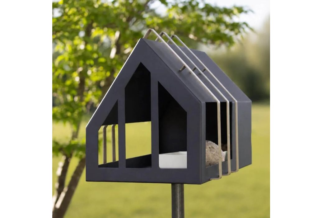 Heeej Open Framed Feeder vogelvoederhuisje op paal donkergrijs voorkant