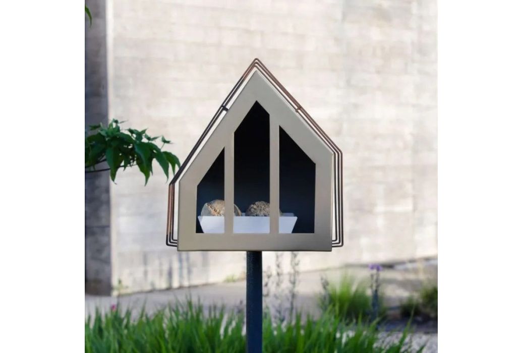 Heeej Open Framed Feeder vogelvoederhuisje op paal parelmoer beige voorzijde