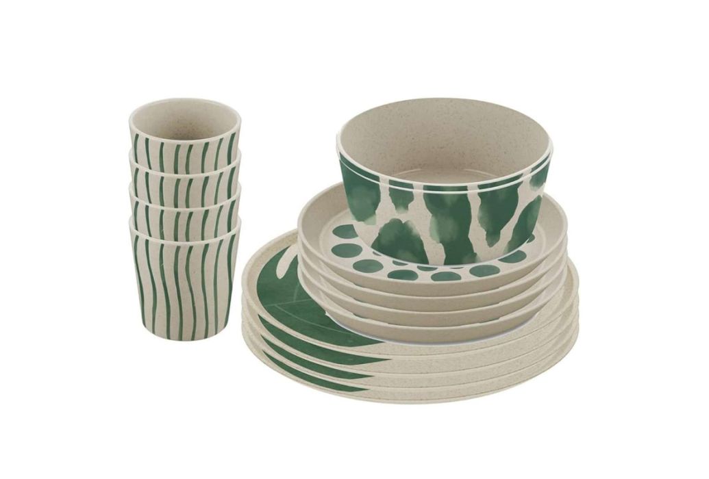 Koziol Bio Monstera campingservies set 16 stuks stapelbaar