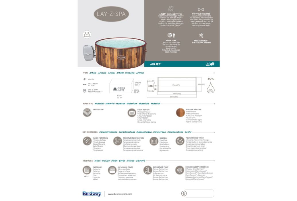 Bestway Lay-Z-spa Helsinki specificaties