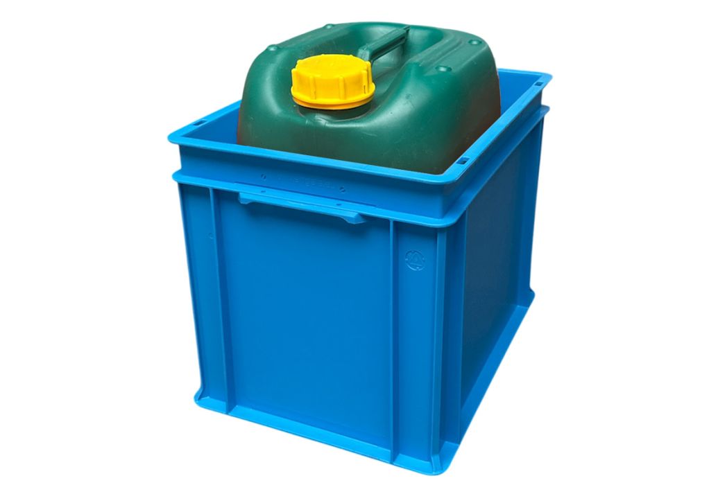 Lekbak voor chloor blauw in gebruik