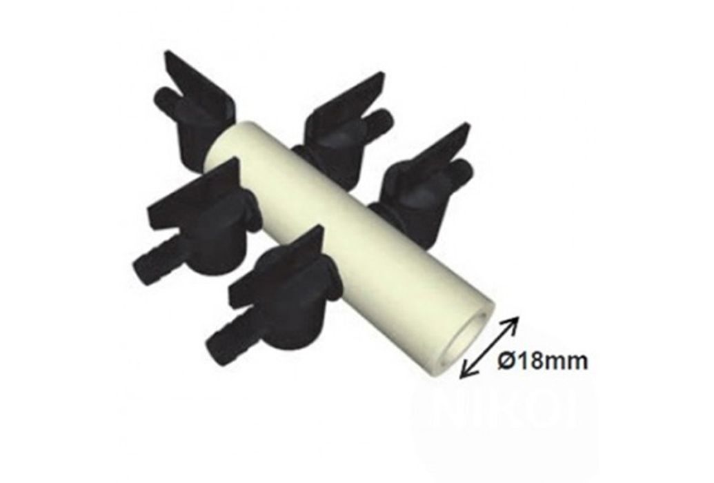 Luchtverdeler 9mm 5 uitgangen met kraan