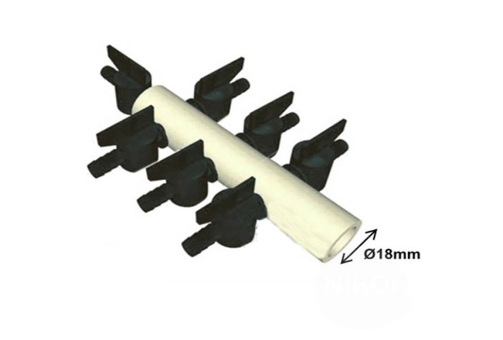 Luchtverdeler 9mm 7 uitgangen met kraan
