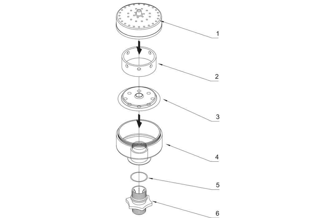 Oase fontein sproeikop vulkaan zilver 43-3 technische tekening