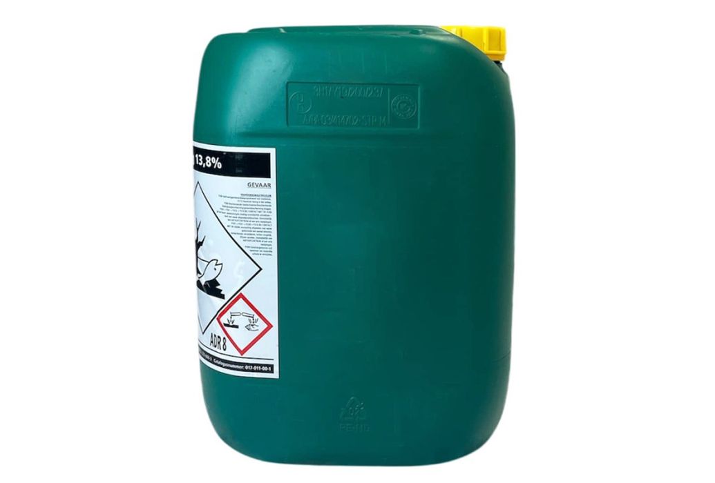 Oqema vloeibaar zwembadchloor 20 liter (13,8%) zijkant