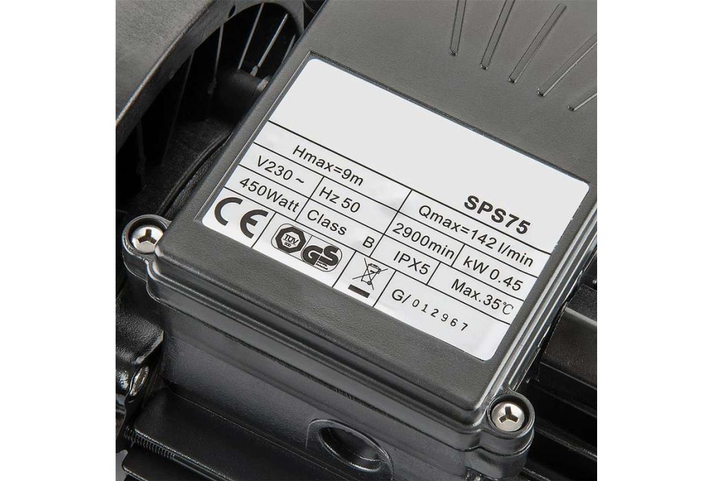 PSA 75 zwembadpomp 6 m³/u technisch plaatje