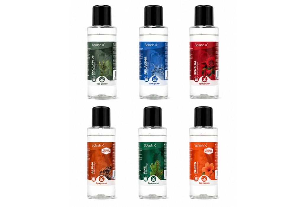 Splash-X spa geurenpakket 6 x 100 ml voorkant flesjes