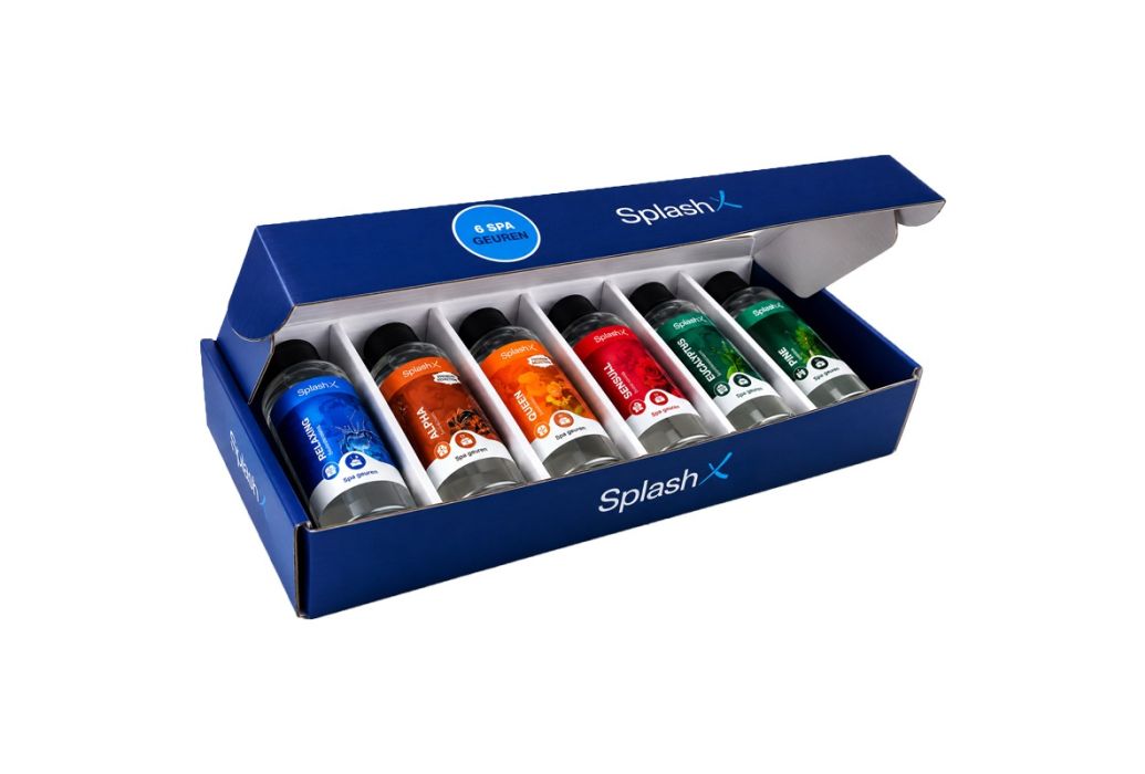 Splash-X spa geurenpakket 6 x 100 ml doos open