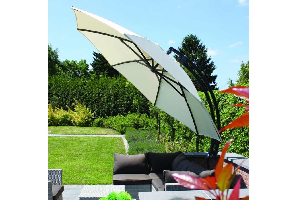 Sun Garden parasol rond beige Ø 375 cm sfeer foto