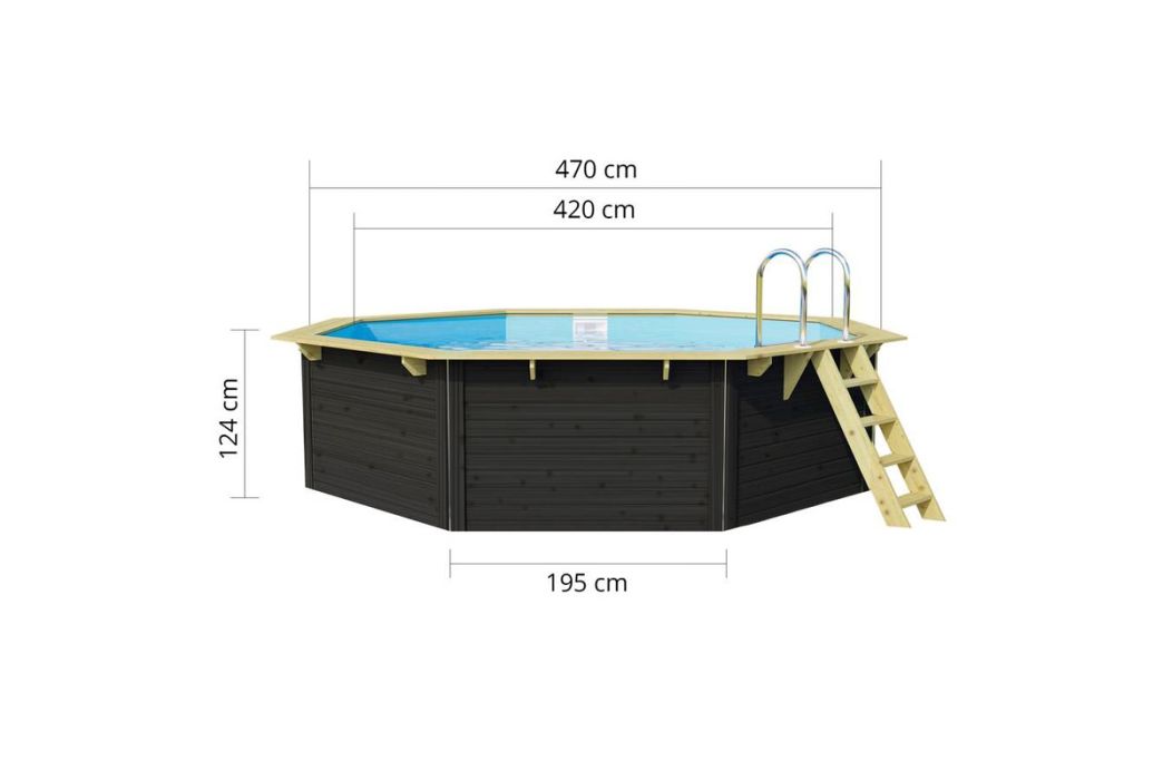 Trend Pool houten zwembad antraciet 470 x 124 cm afmetingen