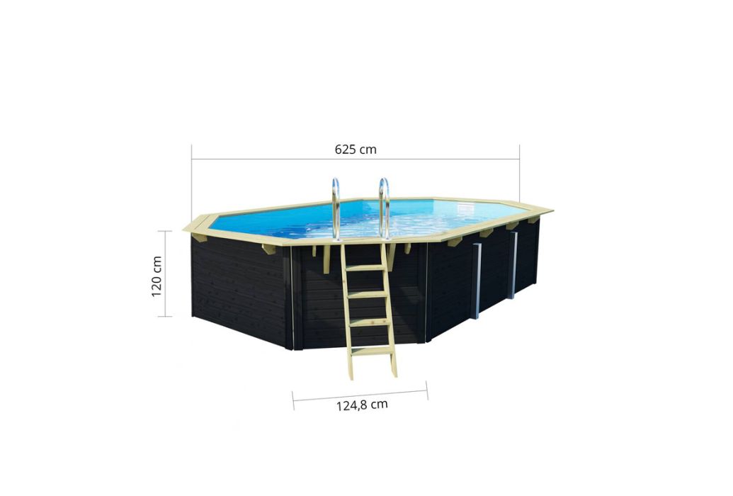 Trend Pool houten zwembad antraciet 610 x 400 x 124 cm afmetingen