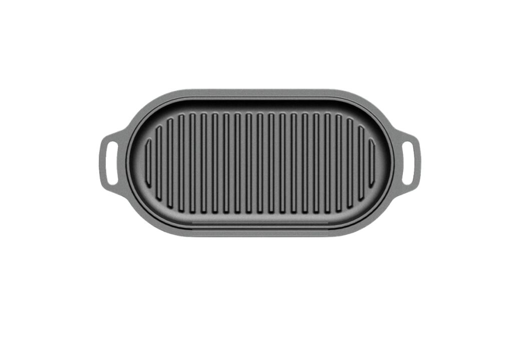 Valhal Dutch Oven gietijzer ovaal met grill deksel 2 liter binnenkant deksel