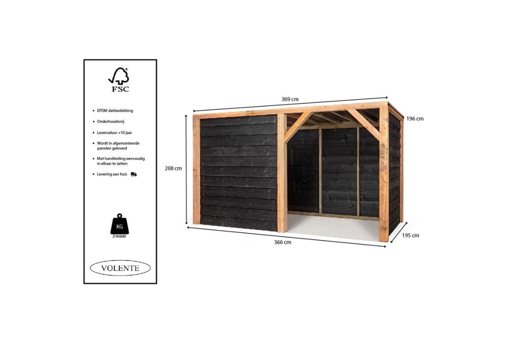 Volente tuinberging Floris 369 x 196 x 208 cm afmetingen
