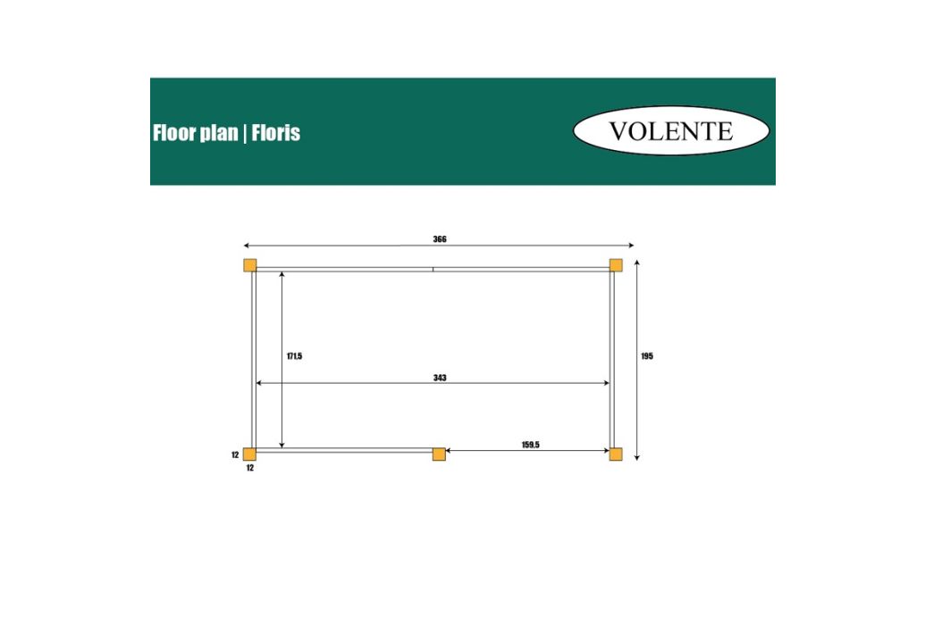 Volente tuinberging Floris 369 x 196 x 208 cm afmetingen vloerplan