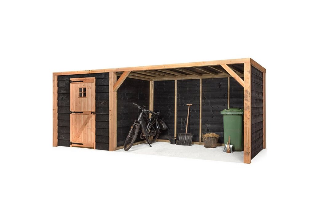 Volente tuinberging Hidde | 552 x 196 x 208 cm met een fiets onder de overkapping
