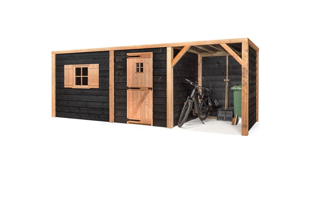Volente tuinberging Jan | 564 x 196 x 208 cm met fiets onder de overkapping.