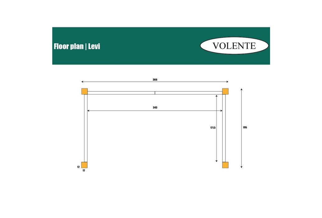 Volente tuinberging Levi 369 x 196 x 208 cm afmetingen vloerplan
