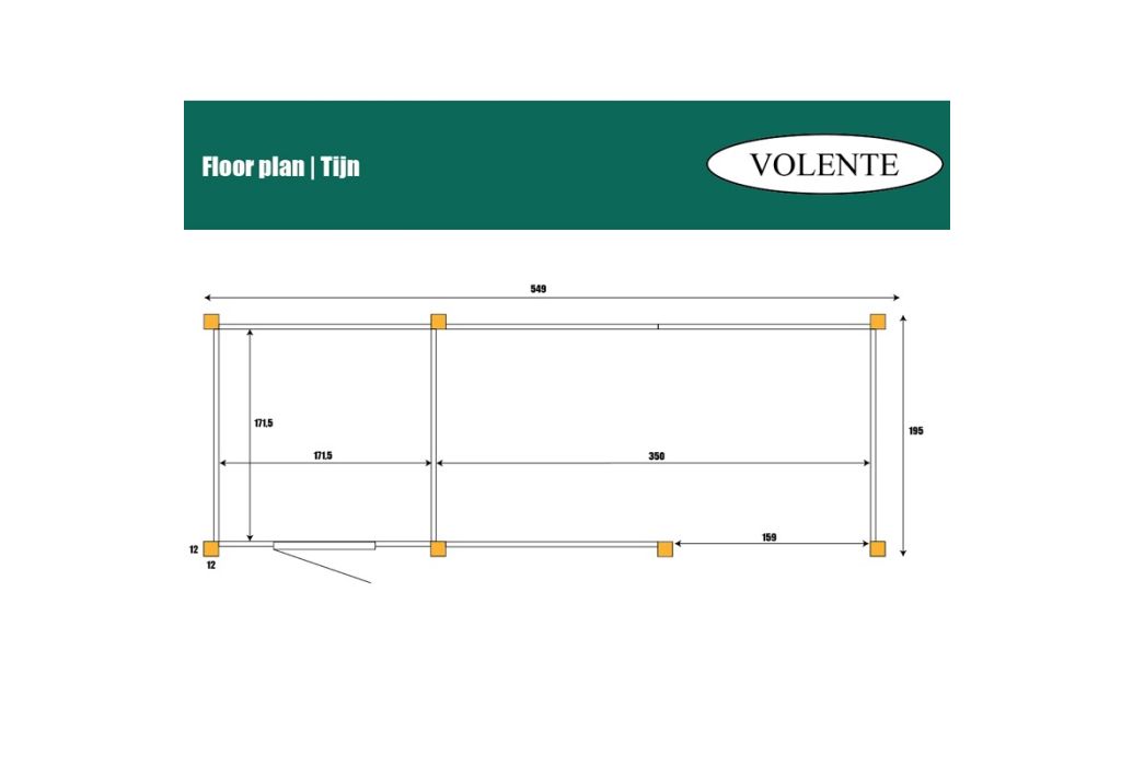 Volente tuinberging Tijn 564 x 196 x 208 cm afmetingen vloerplan