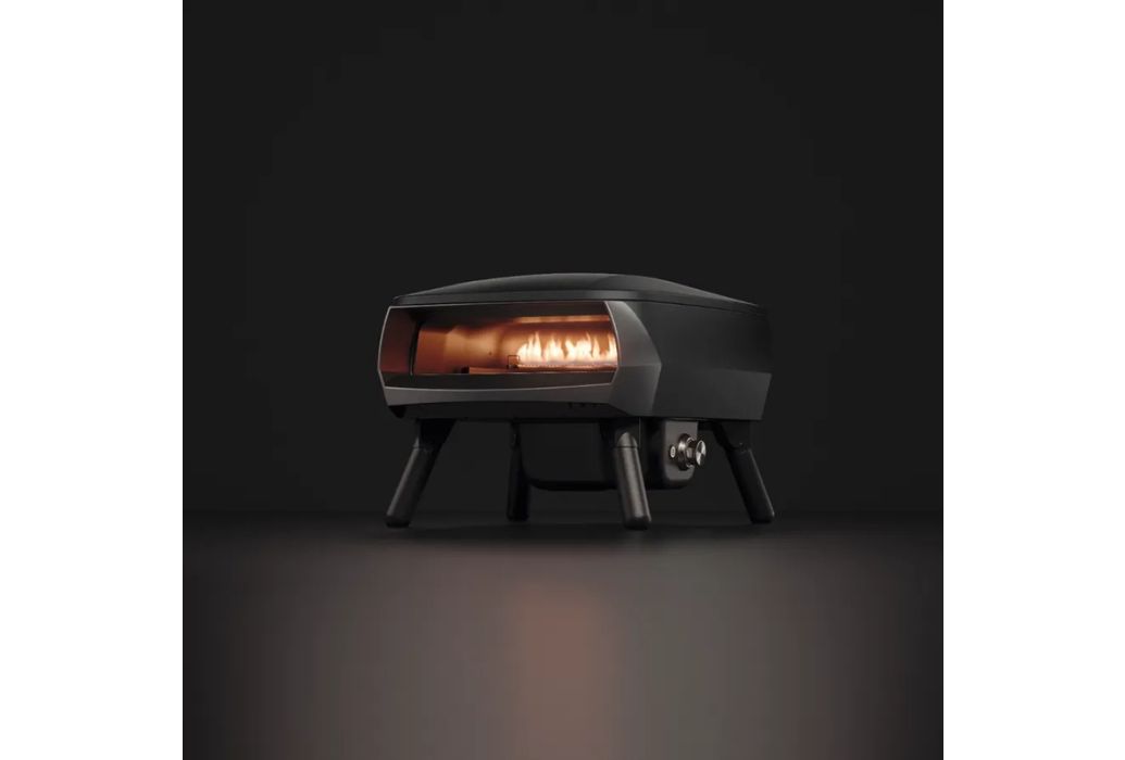 Witt Piccolo gas pizza oven Ø 33 cm Mat Zwart zwarte achtergrond aan