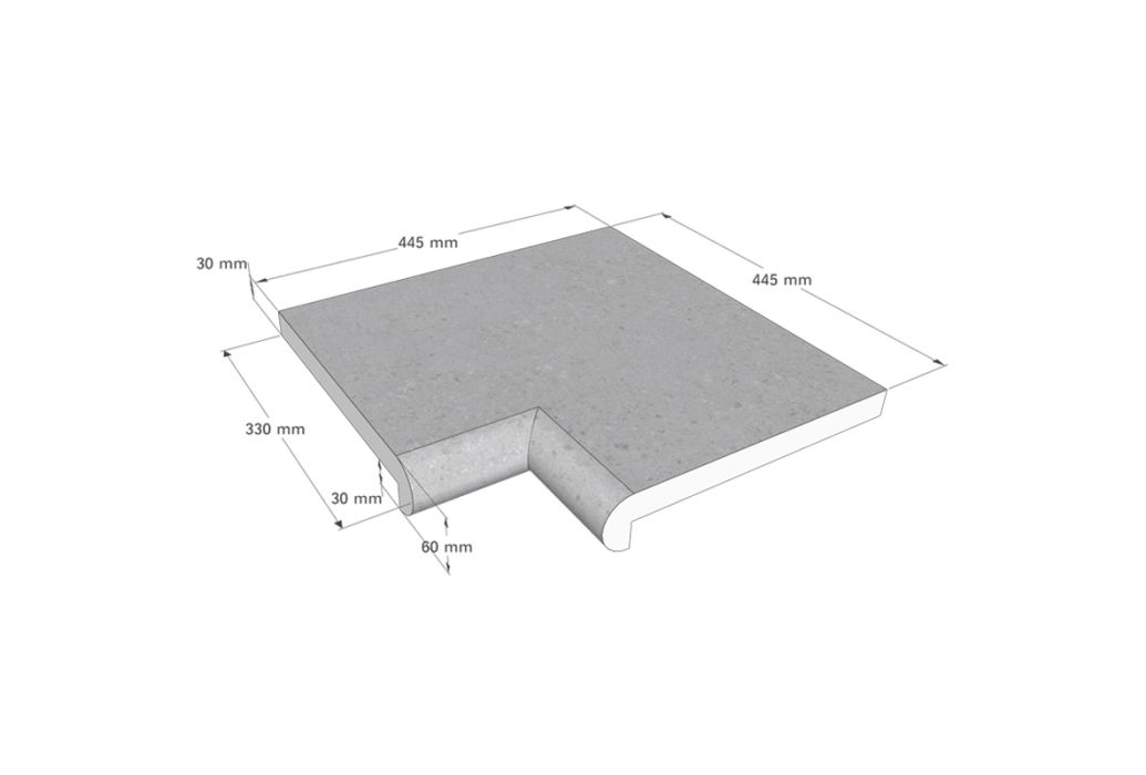 Zwembad randtegel hoek Napoli mountain grey 44,5 x 33 cm