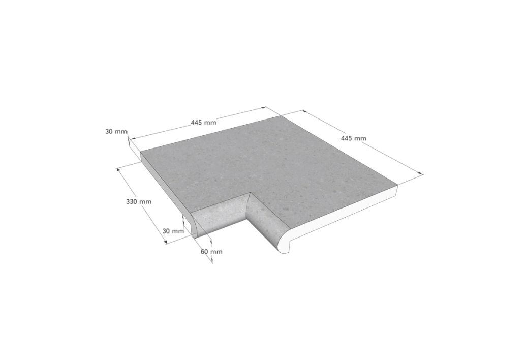 Zwembad randtegel hoek Napoli diamond grey 44,5 x 33 cm
