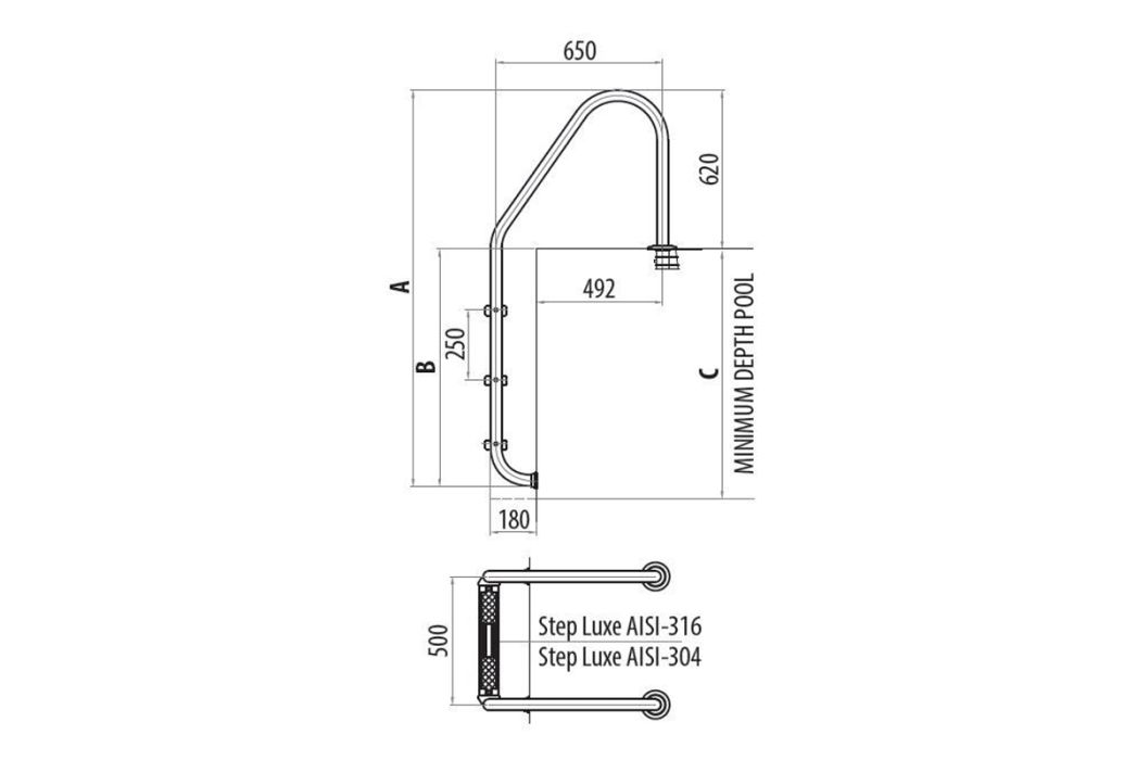 Zwembadtrap RVS standaard, 4 treden AISI 316