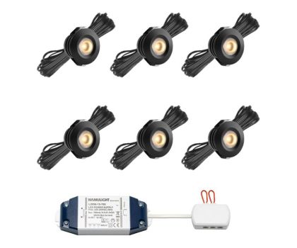 Hamulight LED inbouwspot Pals zwart voor wifi set van 6