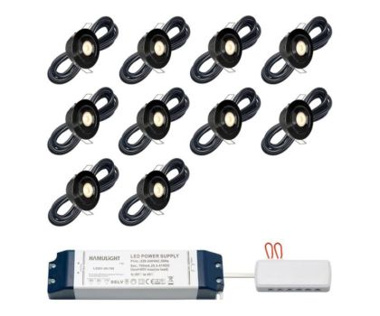 Hamulight LED inbouwspot Toledo zwart voor wifi set van 10