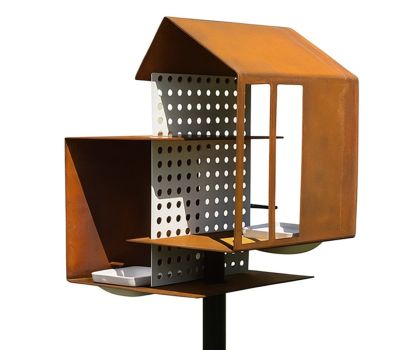 Heeej Tweet House vogelvoederhuisje op paal cortenstaal productfoto