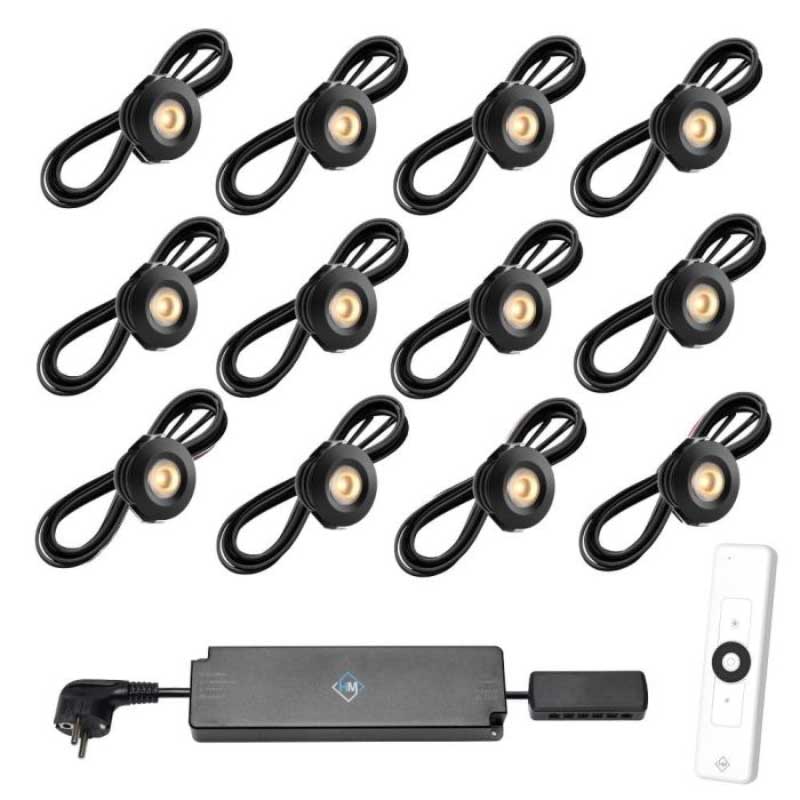 Hamulight LED inbouwspot Pals zwart met afstandsbediening | set van 12